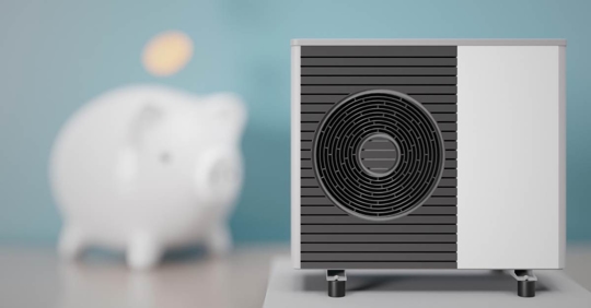 Heat pump and piggy bank illustration