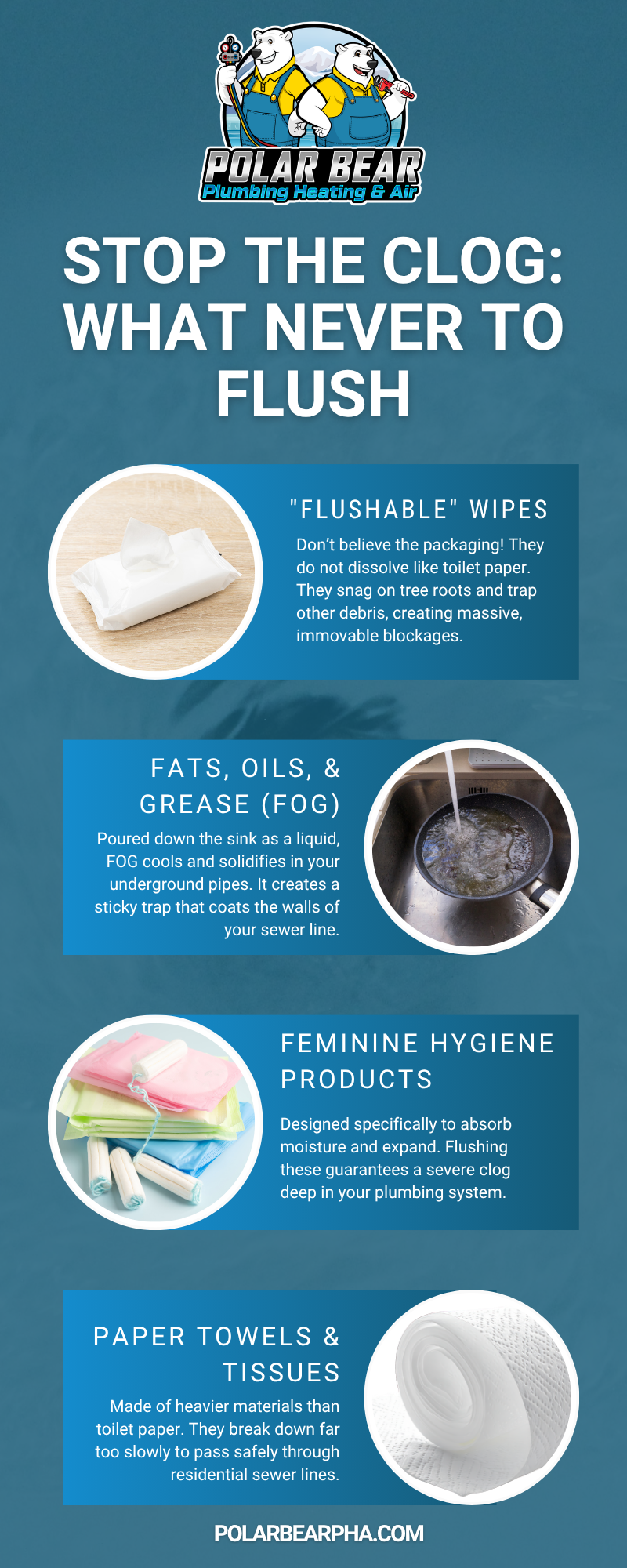 Stop the Clog: What NEVER to Flush graphic