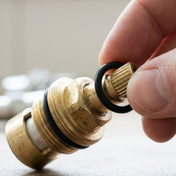 a hand installing a new black O-ring